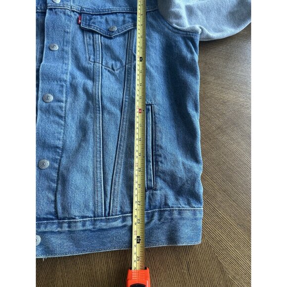 NEW Mens M Levis Hybrid Hoodie Trucker Jacket Blue Gray Relaxed Fit Long Sleeve - Picture 8 of 9